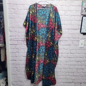 Anthony Richards Satin Kimono‎ Robe OS Retro Bright Floral Batwing Open Front